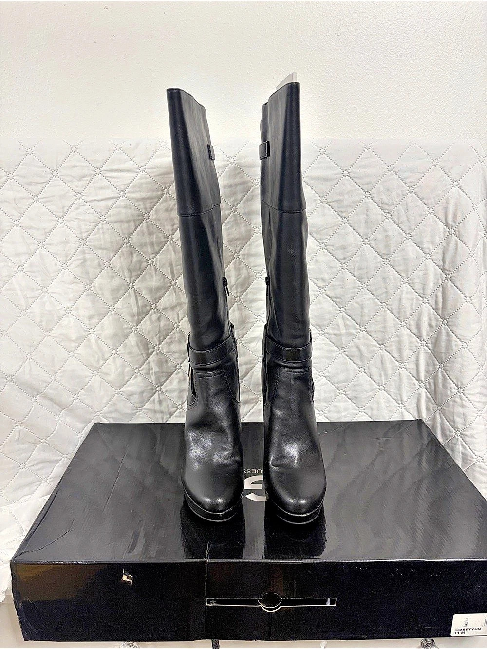 Guess GDESTYNN Tall Buckle Heeled Boots Black US 11 M
